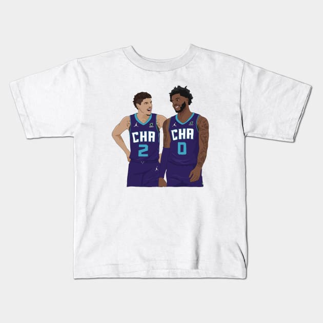 Lamelo Ball x Miles Bridges Charlotte Hornets Kids T-Shirt by xavierjfong